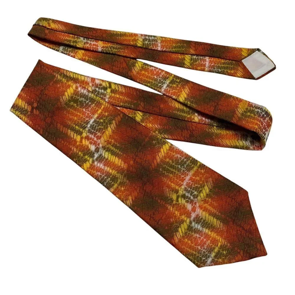 Vtg Wembley Mens Tie Necktie Wide Wemlon Polyester Orange Green Yellow Mod Disco